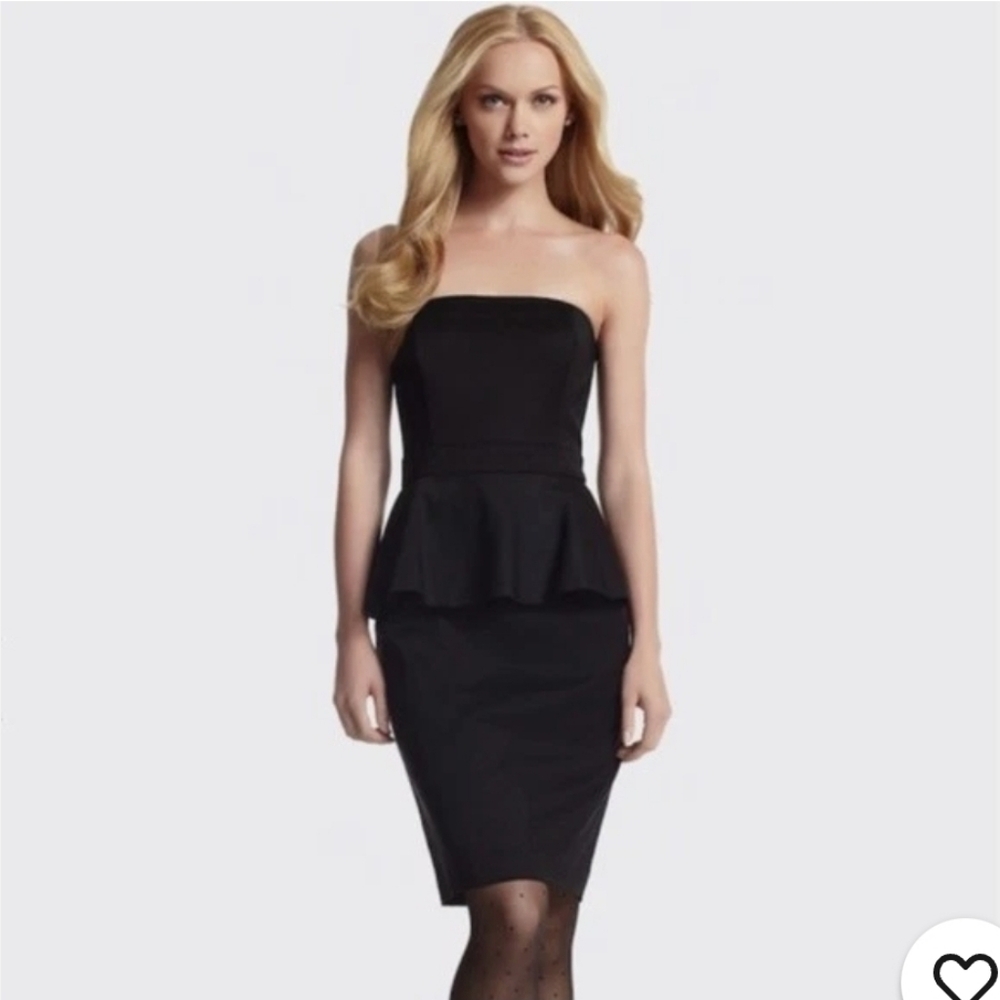 White House Black Market WHBM Strapless Peplum Sheath Dress LBD Black 6